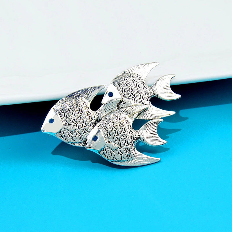 Enamel Animal Brooch Pin Rhinestone Fish Badge Jewelry for Men Women