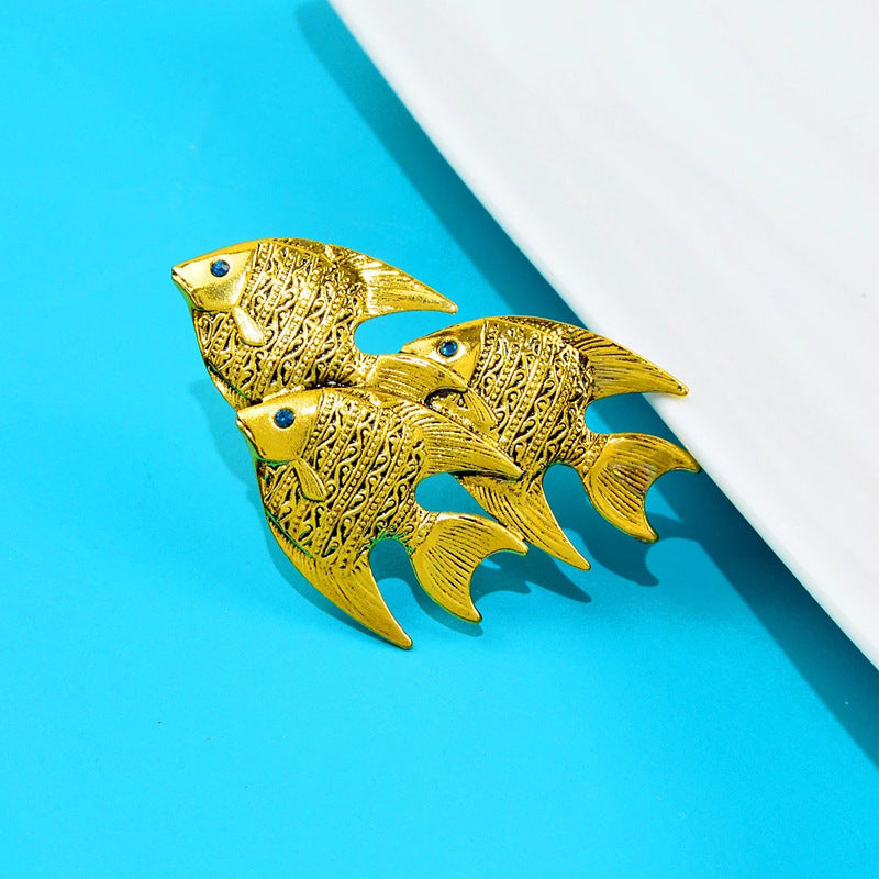 Enamel Animal Brooch Pin Rhinestone Fish Badge Jewelry for Men Women