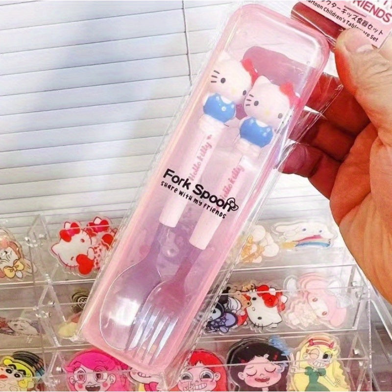 2-Piece Stainless Steel Tableware Set for Kids with Cartoon Soup Spoon and Fork for Travel