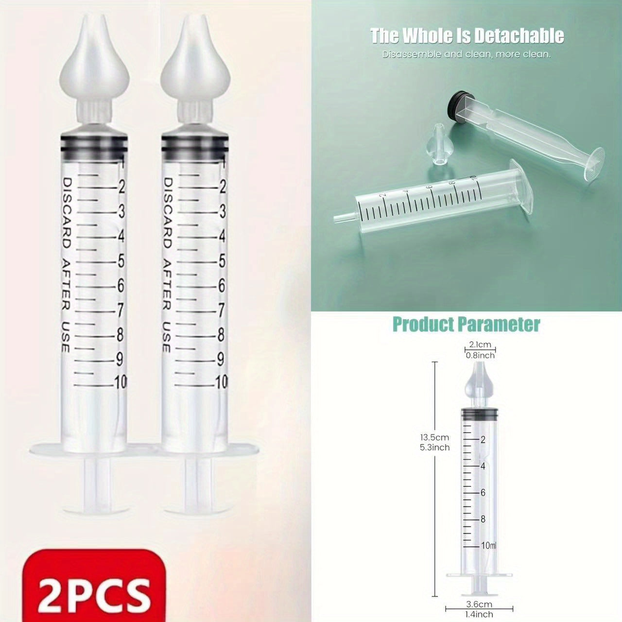 Set of 2 Kids Nasal Washers Silicone 10ml Irrigator for Children