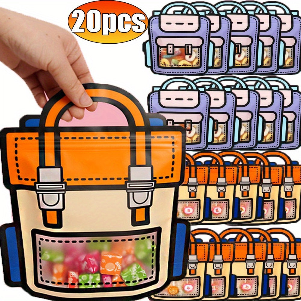 20 Pack Schoolbag-Shaped Plastic Snack Bags for Cookies Candy Party Favors