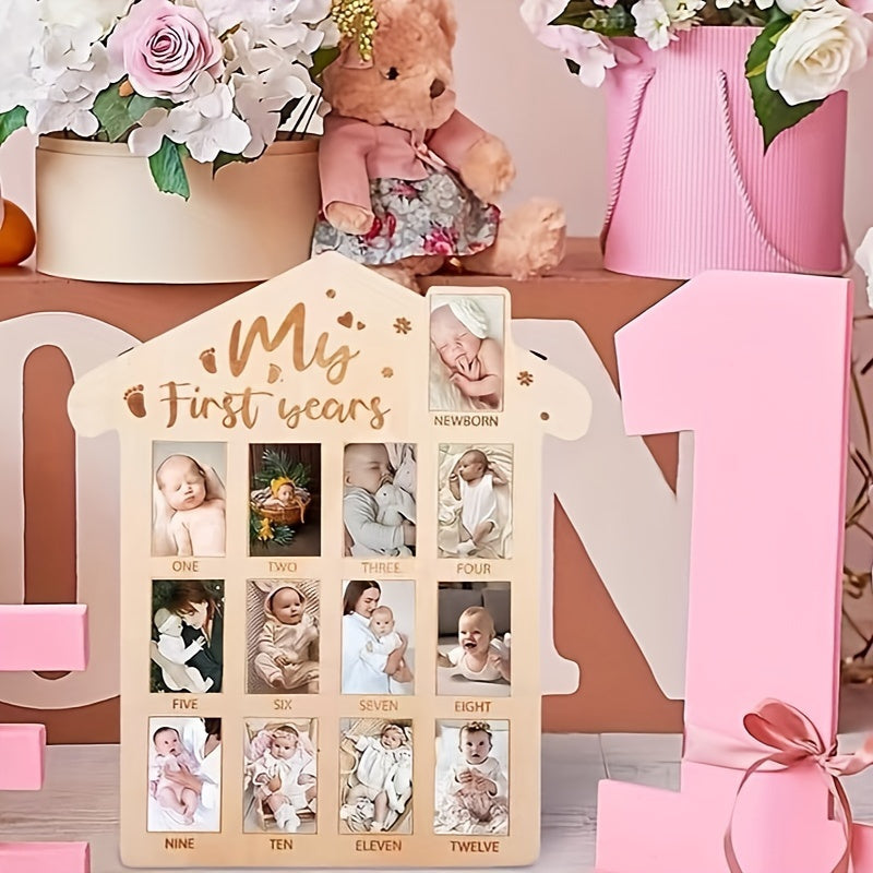 Baby Milestone Photo Frame 12 Months Neutral Gift for First Birthday or Mother's Day