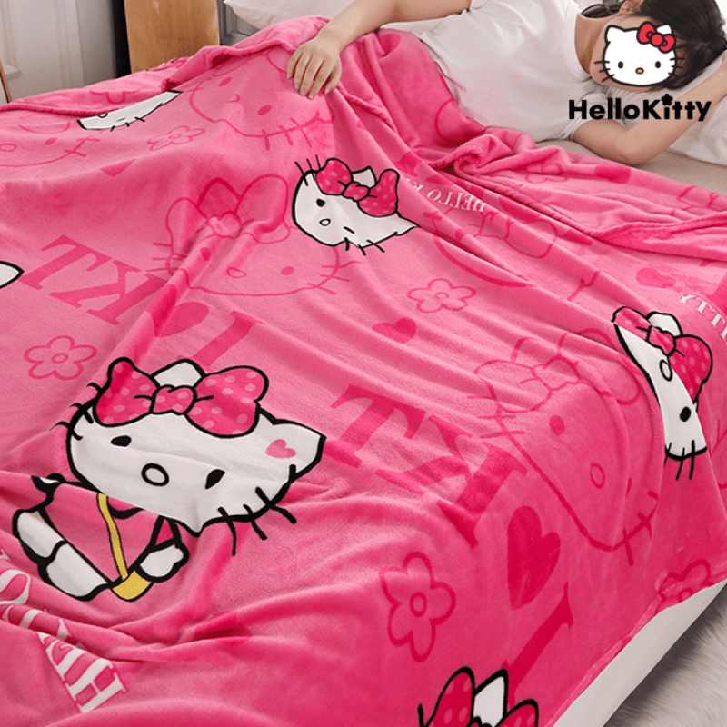 Hello Kitty Plush Flannel Blanket Animal Theme All-Season Polyester 300-350 GSM