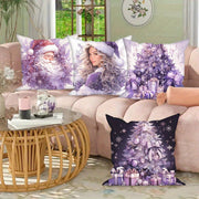 Set of 4 Purple Christmas Pillow Covers Snowman and Tree Designs 45.72 cm Polyester Velvet