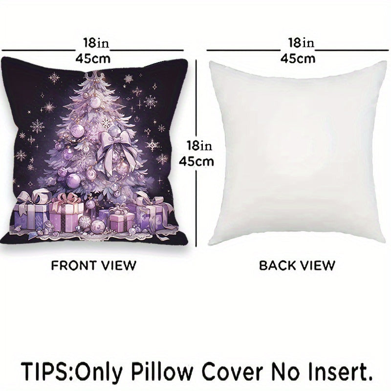 Set of 4 Purple Christmas Pillow Covers Snowman and Tree Designs 45.72 cm Polyester Velvet