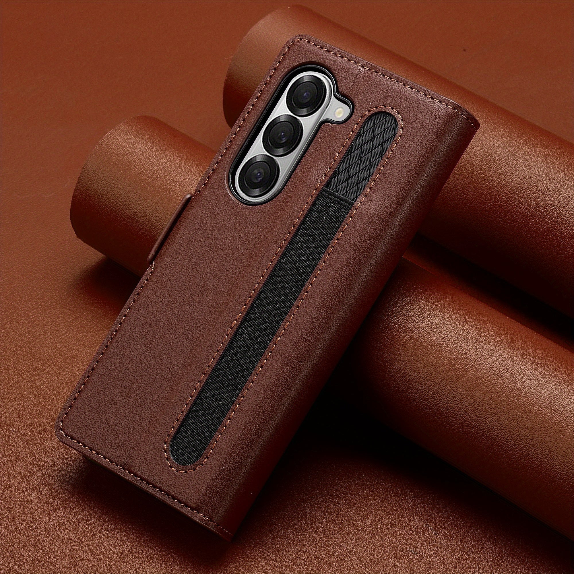 Faux Leather Flip Phone Case for Samsung Galaxy Z Fold 6 5 4 3 with Pen Tray Credit Card Holder for Men Women