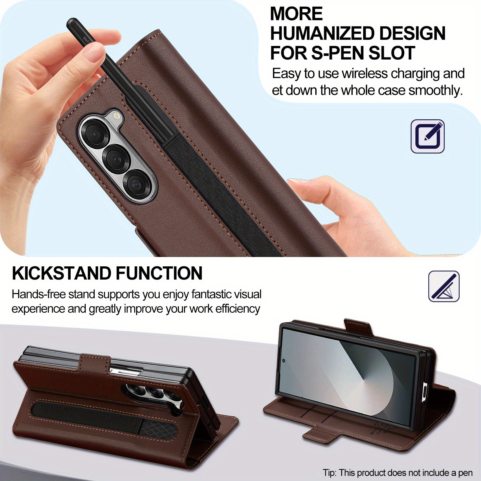 Faux Leather Flip Phone Case for Samsung Galaxy Z Fold 6 5 4 3 with Pen Tray Credit Card Holder for Men Women