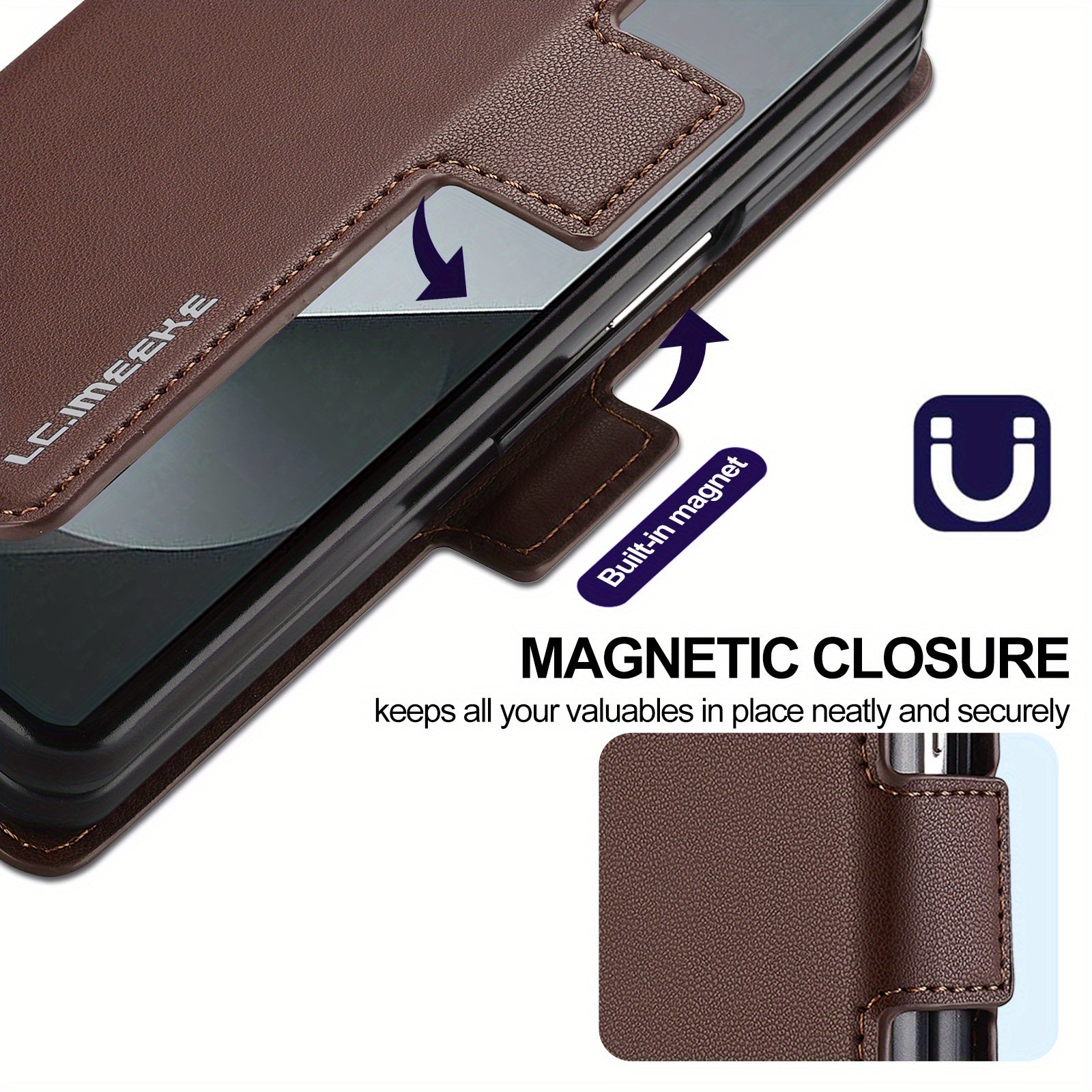 Faux Leather Flip Phone Case for Samsung Galaxy Z Fold 6 5 4 3 with Pen Tray Credit Card Holder for Men Women