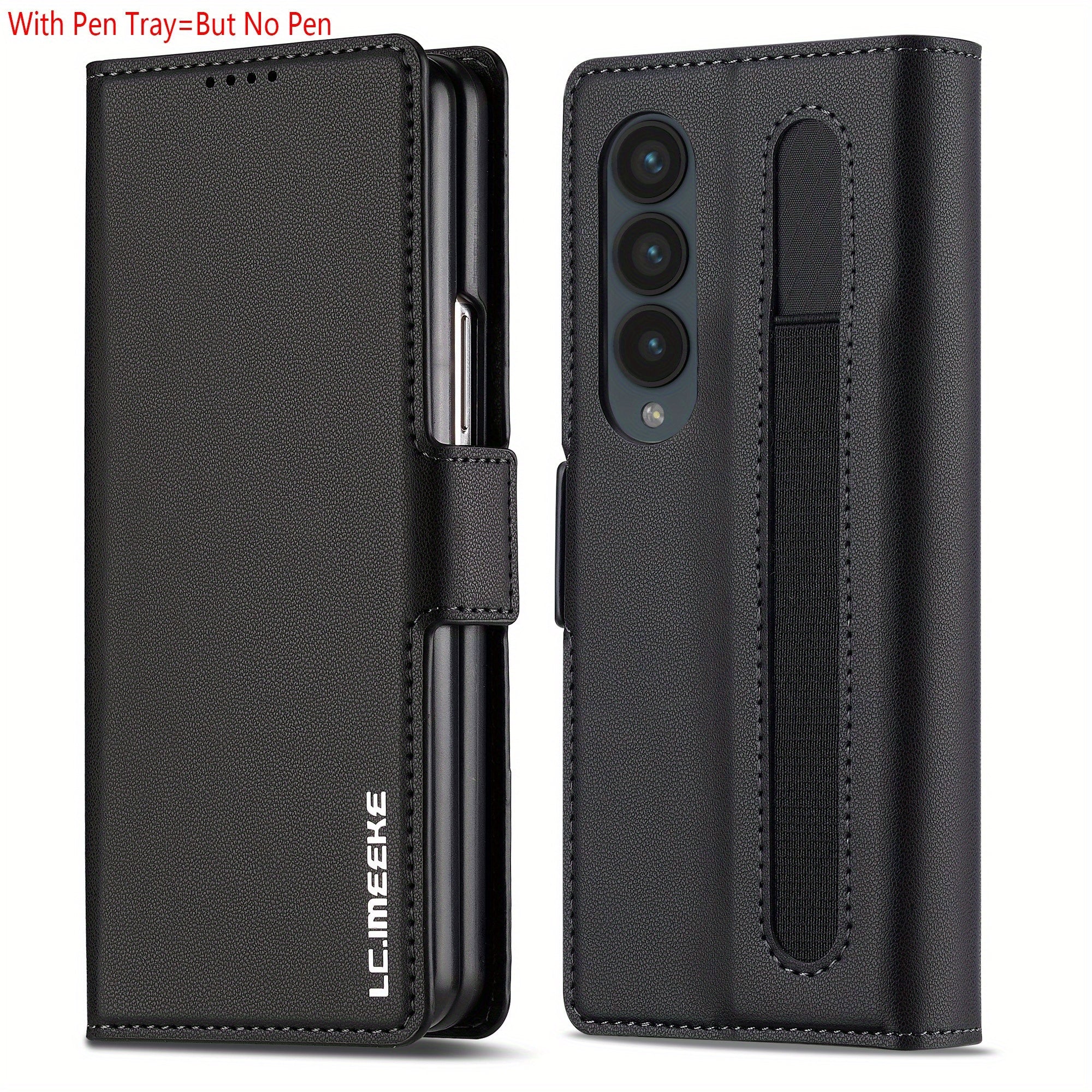 Faux Leather Flip Phone Case for Samsung Galaxy Z Fold 6 5 4 3 with Pen Tray Credit Card Holder for Men Women