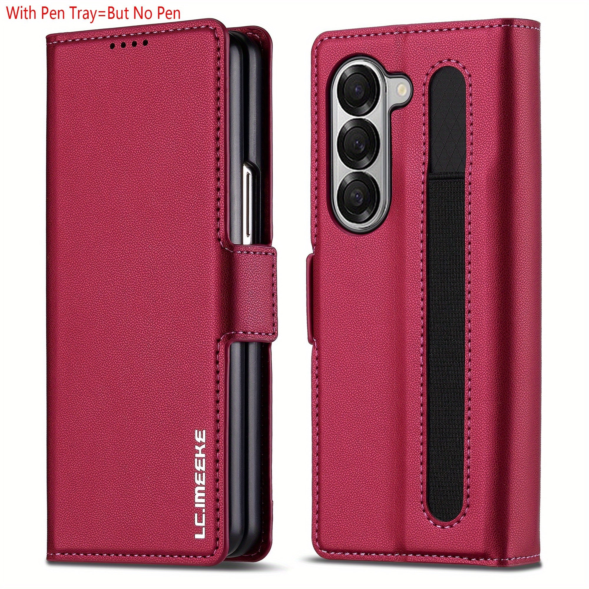 Faux Leather Flip Phone Case for Samsung Galaxy Z Fold 6 5 4 3 with Pen Tray Credit Card Holder for Men Women