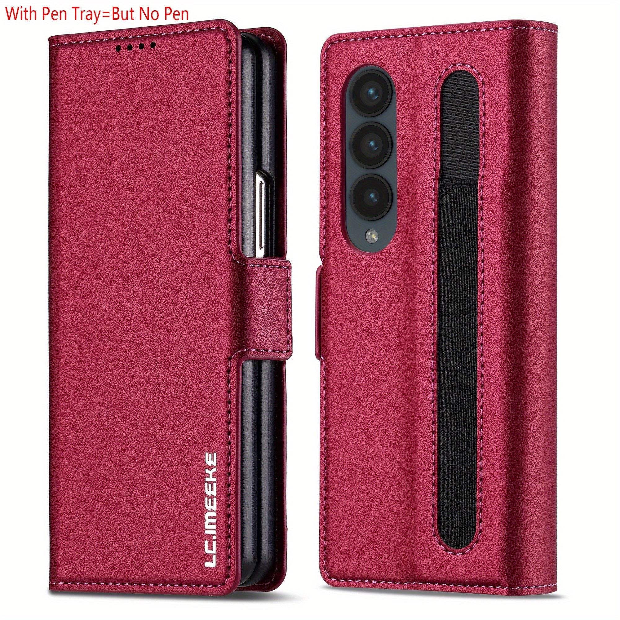 Faux Leather Flip Phone Case for Samsung Galaxy Z Fold 6 5 4 3 with Pen Tray Credit Card Holder for Men Women