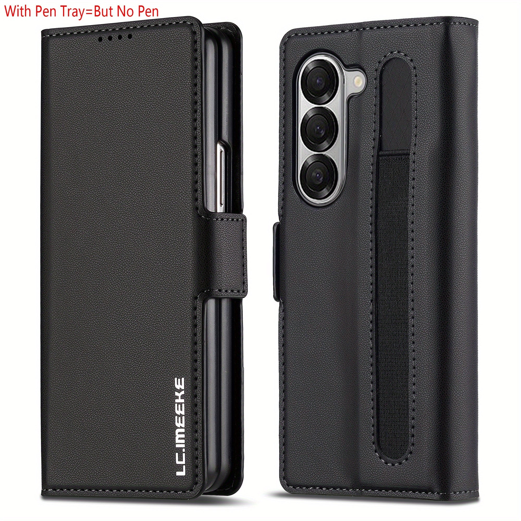 Faux Leather Flip Phone Case for Samsung Galaxy Z Fold 6 5 4 3 with Pen Tray Credit Card Holder for Men Women