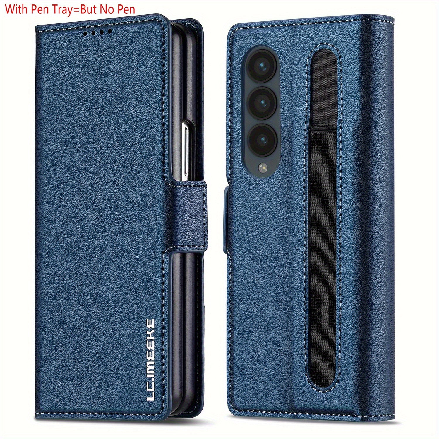 Faux Leather Flip Phone Case for Samsung Galaxy Z Fold 6 5 4 3 with Pen Tray Credit Card Holder for Men Women