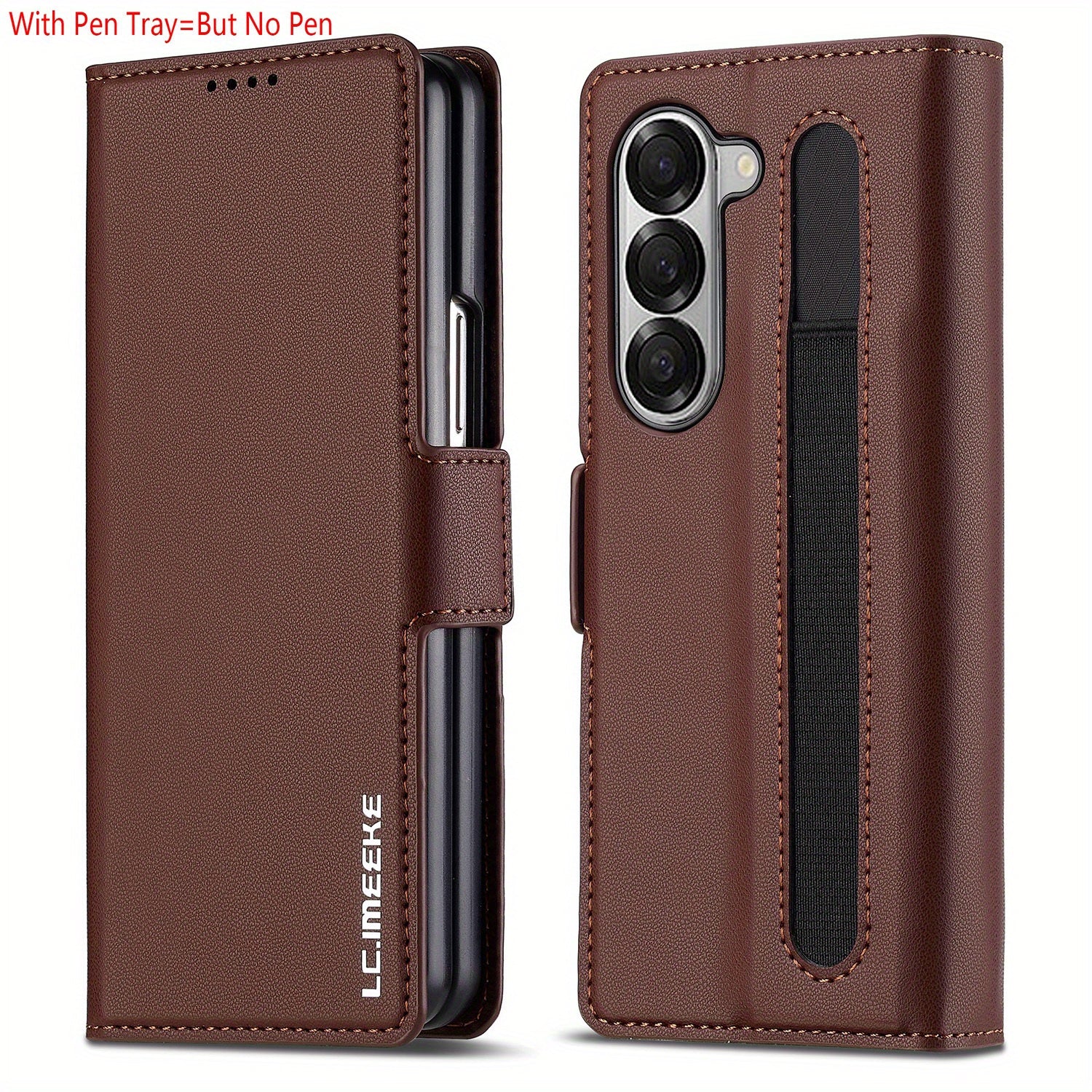 Faux Leather Flip Phone Case for Samsung Galaxy Z Fold 6 5 4 3 with Pen Tray Credit Card Holder for Men Women