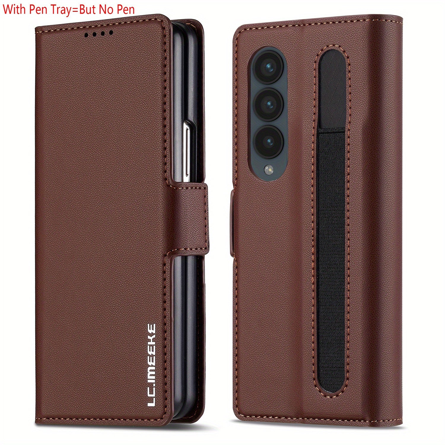 Faux Leather Flip Phone Case for Samsung Galaxy Z Fold 6 5 4 3 with Pen Tray Credit Card Holder for Men Women