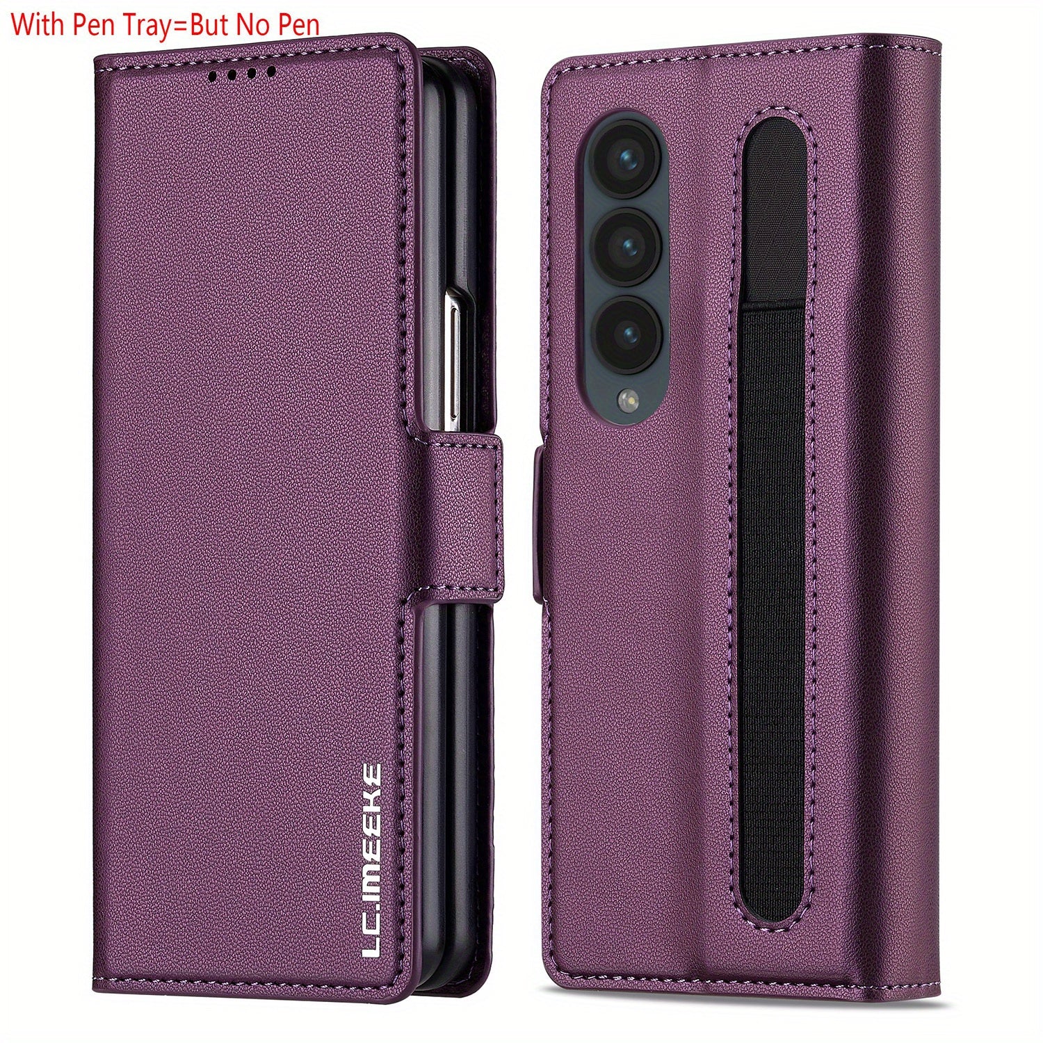 Faux Leather Flip Phone Case for Samsung Galaxy Z Fold 6 5 4 3 with Pen Tray Credit Card Holder for Men Women