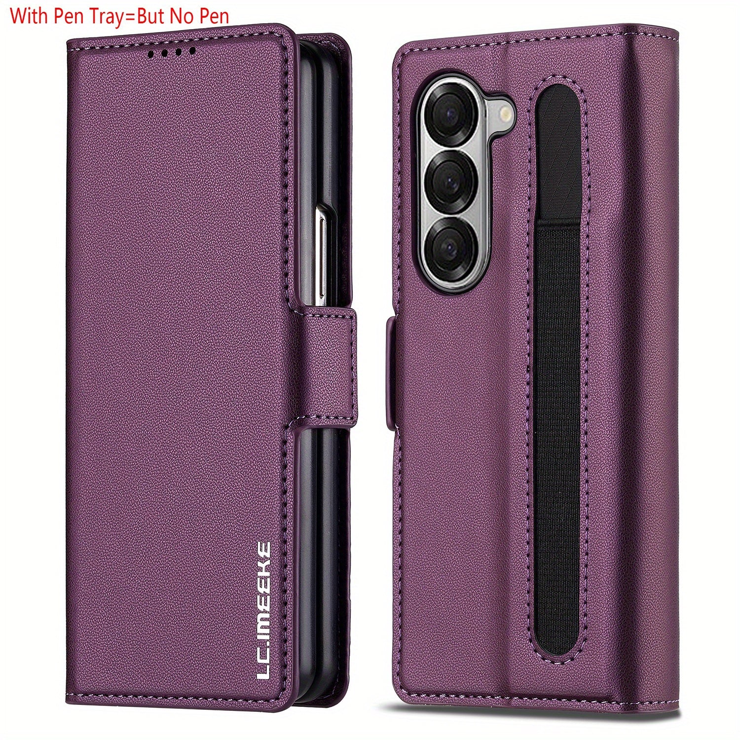 Faux Leather Flip Phone Case for Samsung Galaxy Z Fold 6 5 4 3 with Pen Tray Credit Card Holder for Men Women