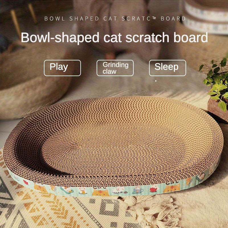 Durable Cardboard Cat Scratchers Bowl Shape with Colorful Border for Play and Claw Grinding