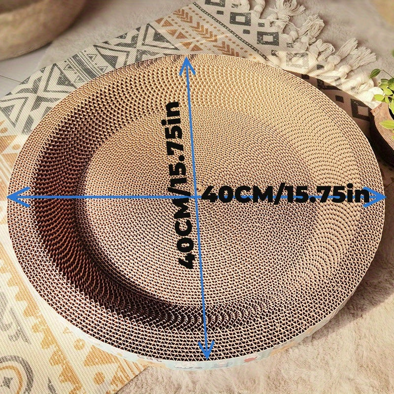 Qovoq shaklidagi mustahkam qog'oz mushuk tirnash taxtasi, o'yin, tirnoq maydalash va uxlash uchun ideal. Rang-barang chetga ega, mushuklar va mushuk devoriga tirnash uchun mukammal.