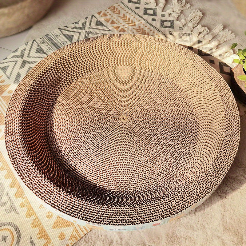 Qovoq shaklidagi mustahkam qog'oz mushuk tirnash taxtasi, o'yin, tirnoq maydalash va uxlash uchun ideal. Rang-barang chetga ega, mushuklar va mushuk devoriga tirnash uchun mukammal.