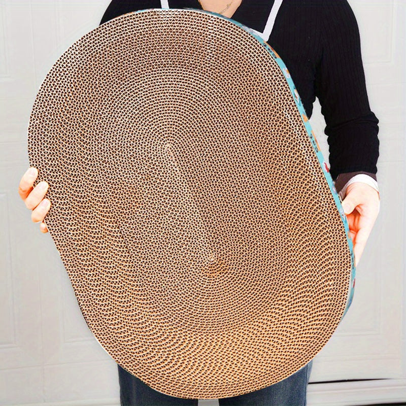 Qovoq shaklidagi mustahkam qog'oz mushuk tirnash taxtasi, o'yin, tirnoq maydalash va uxlash uchun ideal. Rang-barang chetga ega, mushuklar va mushuk devoriga tirnash uchun mukammal.