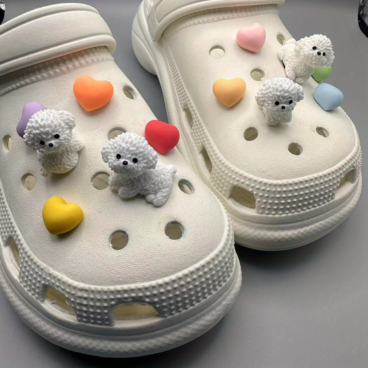 12pcs Puppy & Heart Shoe Charms Set for Clogs Sandals Vibrant Colors