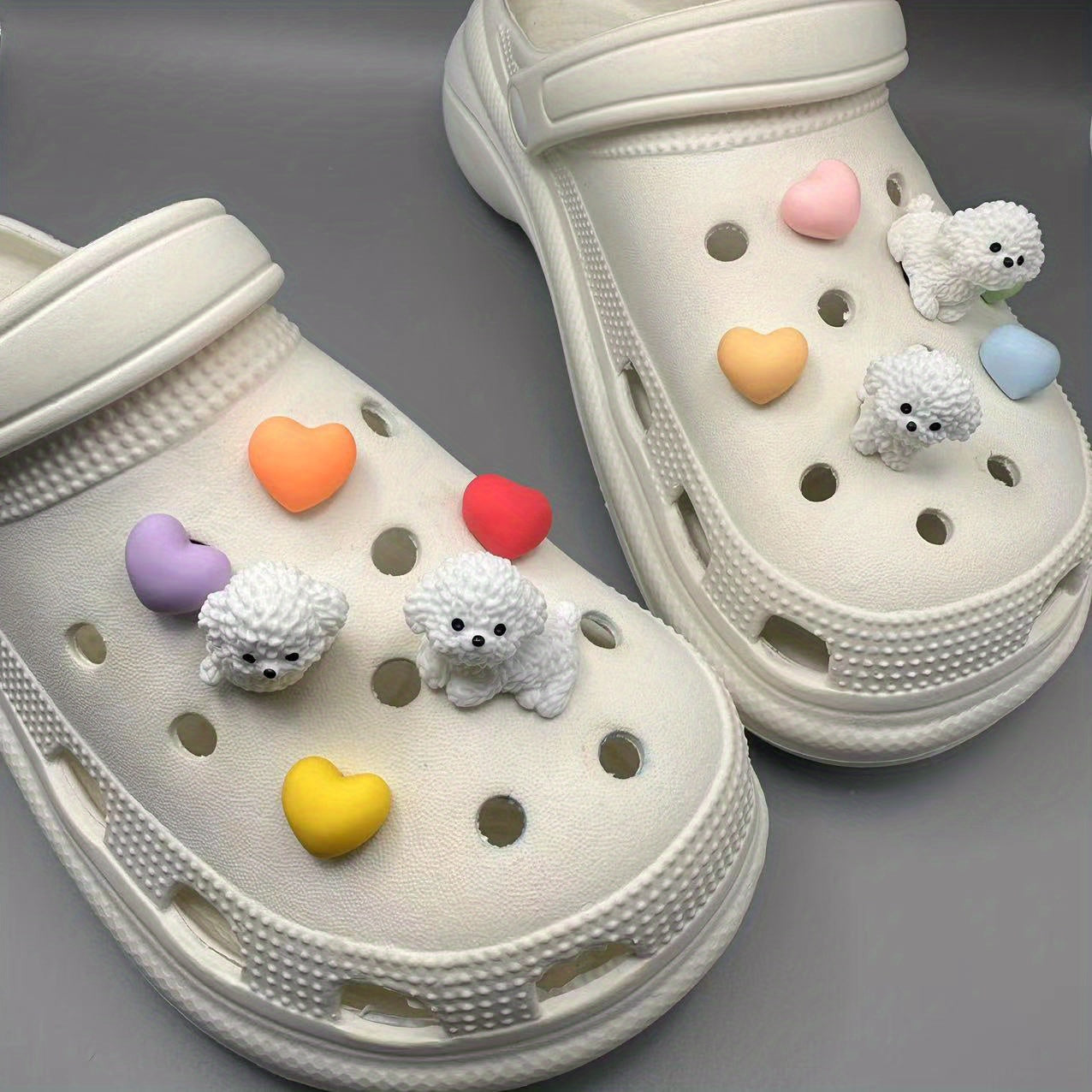 12pcs Puppy & Heart Shoe Charms Set for Clogs Sandals Vibrant Colors