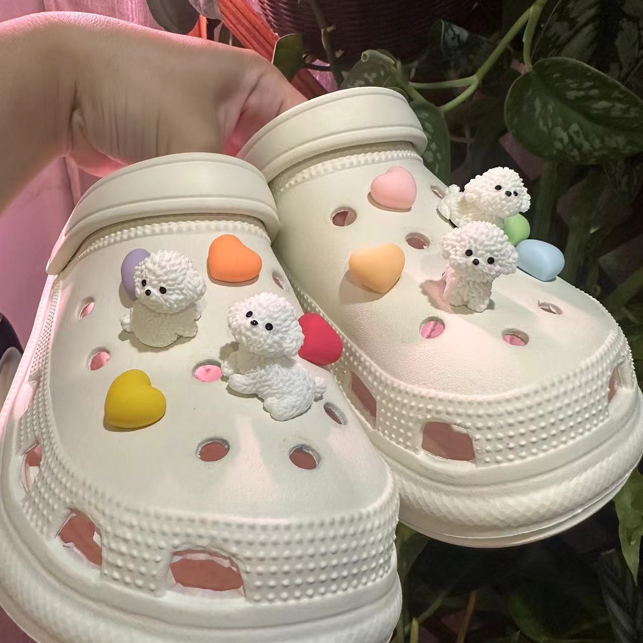 12pcs Puppy & Heart Shoe Charms Set for Clogs Sandals Vibrant Colors