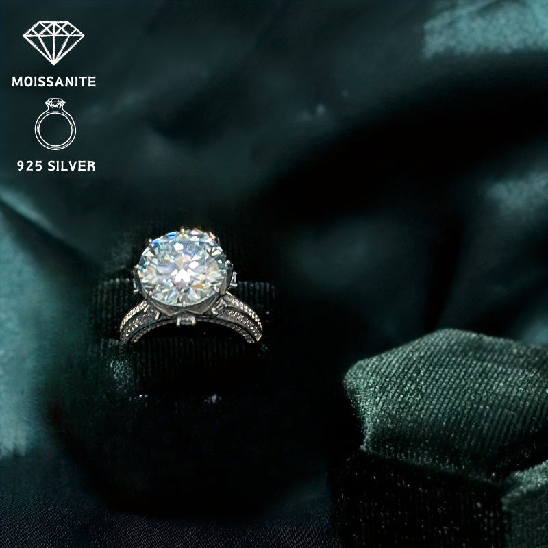 Moissanite Engagement Ring 10 Ct Sterling Silver 8-Prong Gold Plated Ocean Design