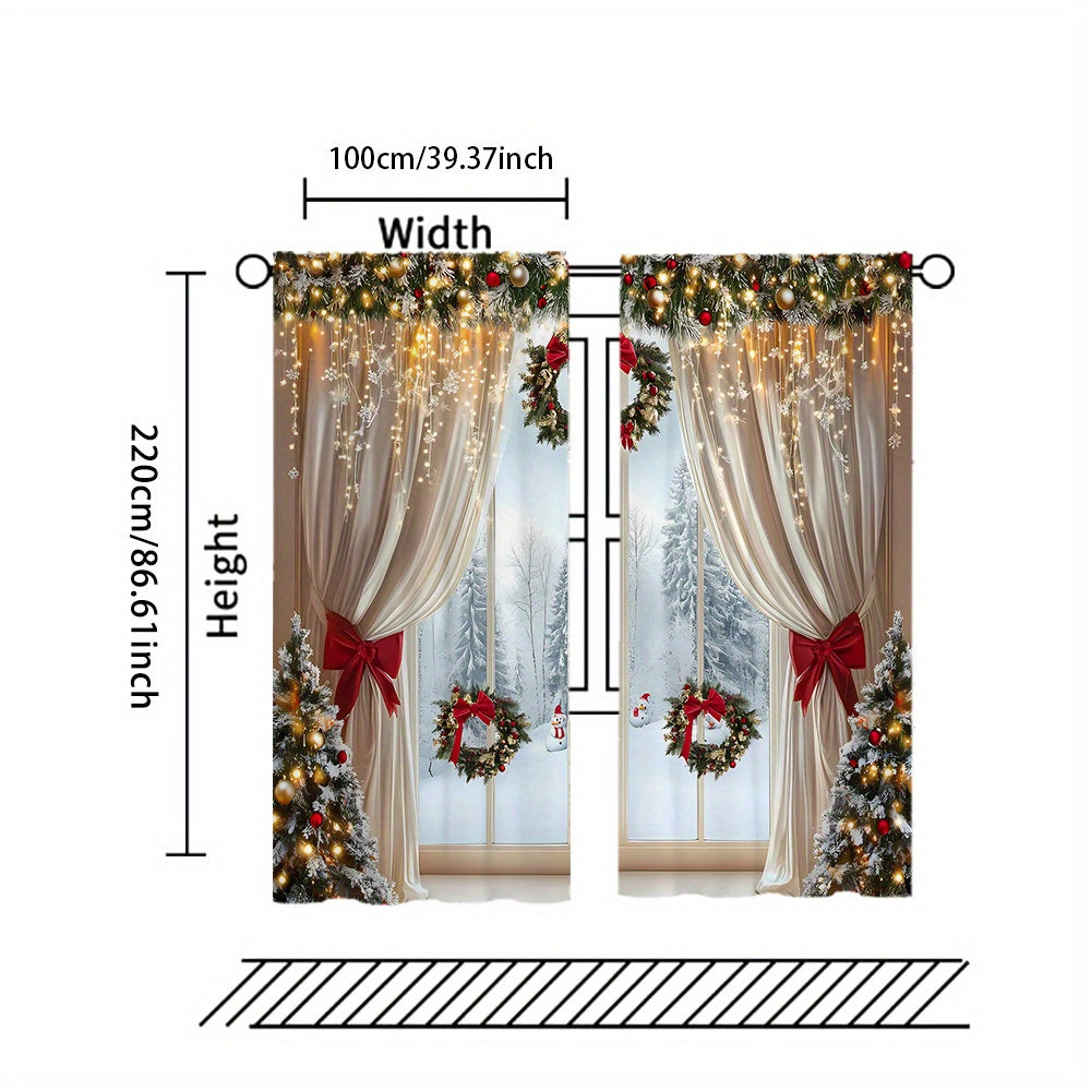 Luxurious European Style Christmas Curtains Set with Golden Embellishments Translucent for Living Room Bedroom Office