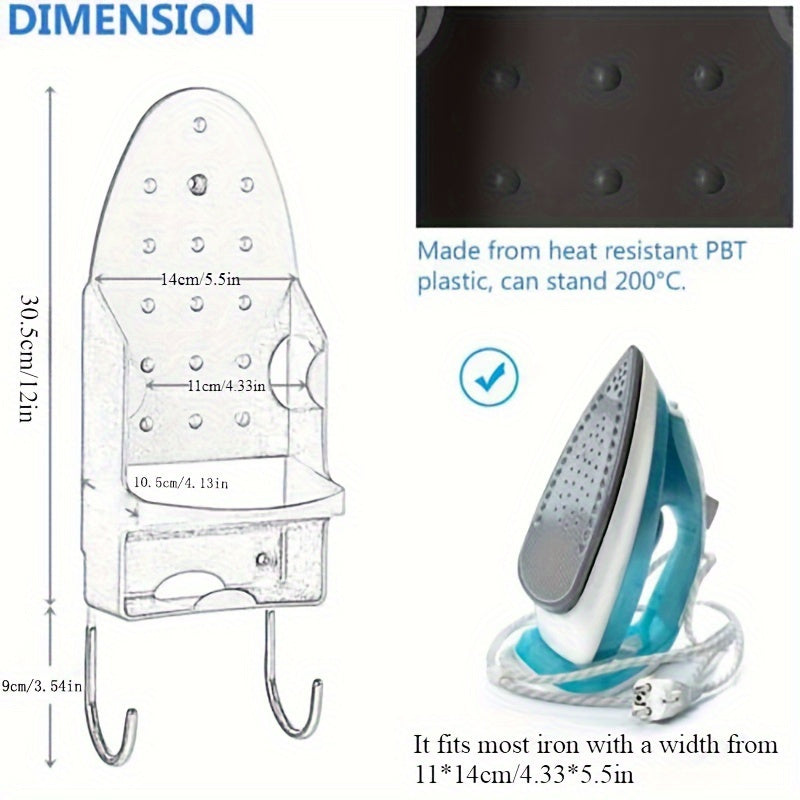 Wall-Mounted Iron Holder Heat Resistant PBT Plastic Black or White Space-Saving Organizer
