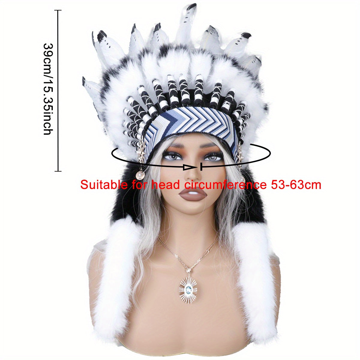 Faux Fur and Textile Feathered Indian Style Headband for Women for Stage Performance and Photoshoots