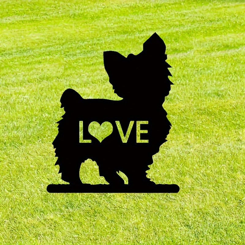 Dog Breed Metal Silhouette Garden Stake Heart Design Outdoor Pet Memorial Black Iron