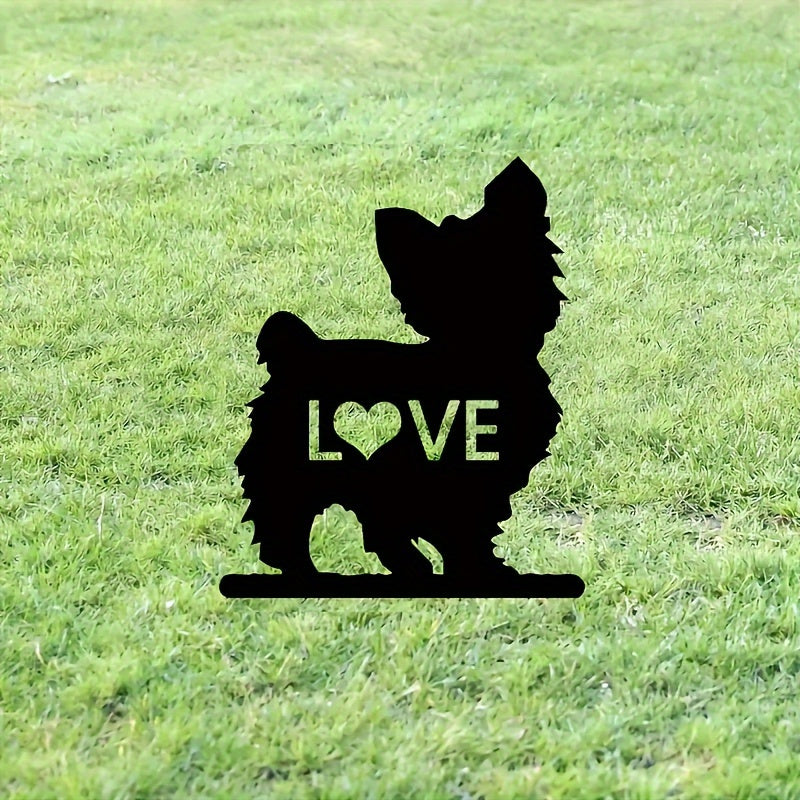 Dog Breed Metal Silhouette Garden Stake Heart Design Outdoor Pet Memorial Black Iron
