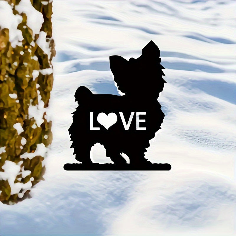 Dog Breed Metal Silhouette Garden Stake Heart Design Outdoor Pet Memorial Black Iron