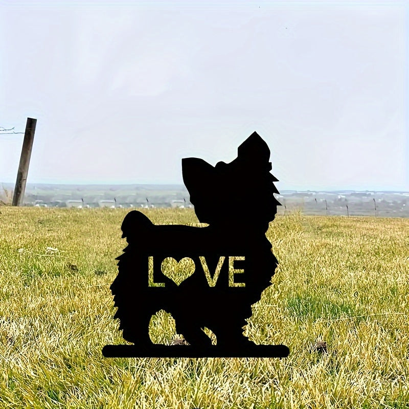 Dog Breed Metal Silhouette Garden Stake Heart Design Outdoor Pet Memorial Black Iron