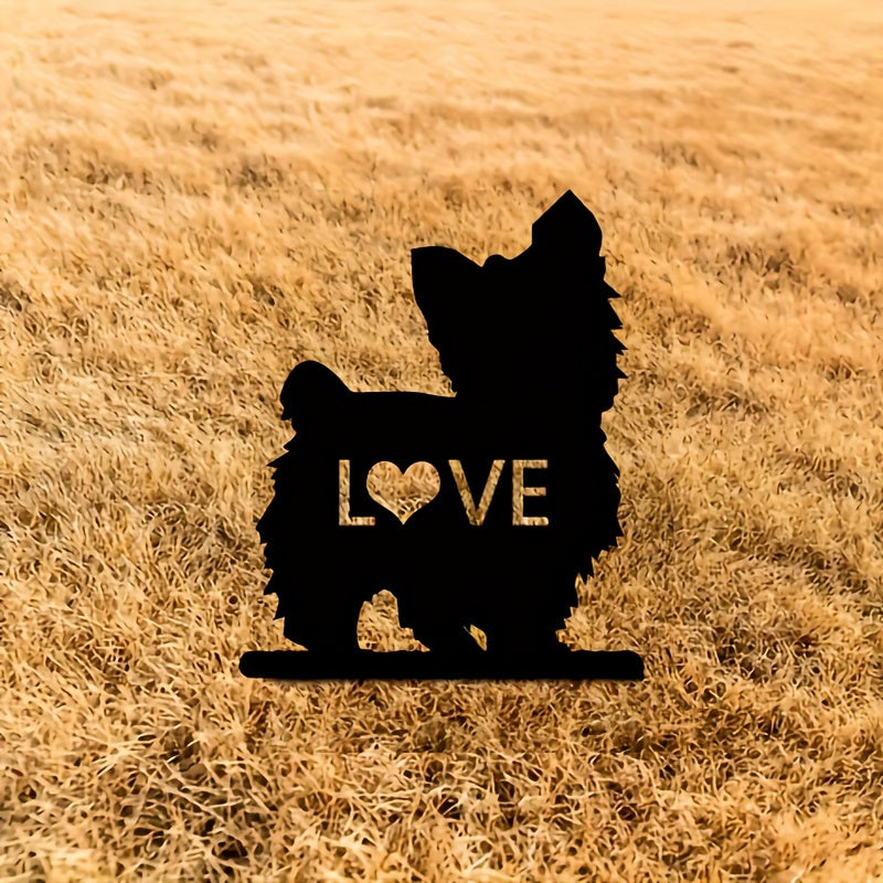 Dog Breed Metal Silhouette Garden Stake Heart Design Outdoor Pet Memorial Black Iron