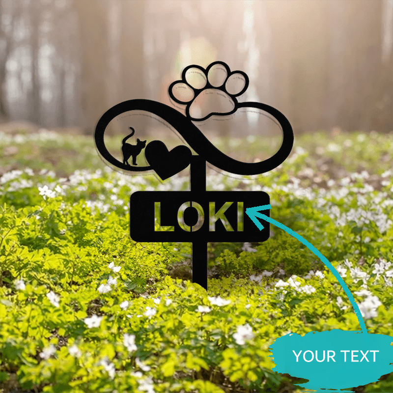 Shaxsiylashtirilgan qora temir mushuk xotira ustuni - Mushuklar uchun metall bog' xotira belgisi, ochiq havodagi uy hayvoni qabr belgisi va xotira dekorasi