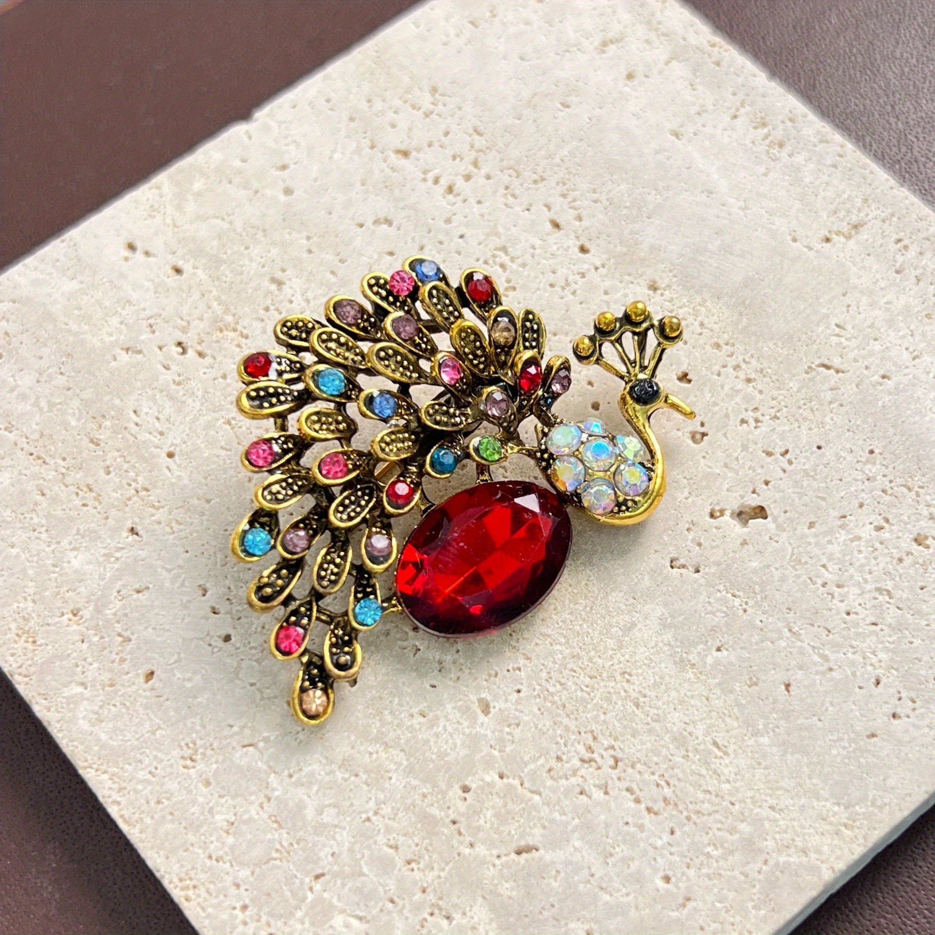Vintage Peacock Brooch for Women Rhinestone Floral Bow Lapel Pin Jewelry