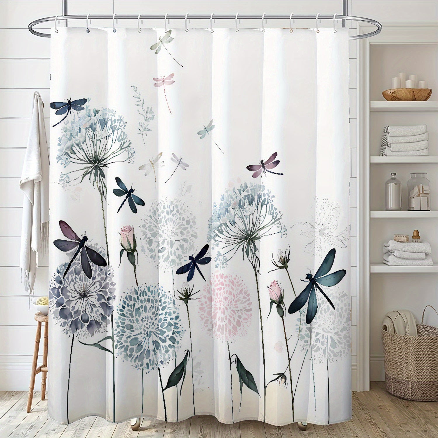 Watercolor Dandelion and Dragonfly Shower Curtain Waterproof Machine Washable 70x70 Inches Bathroom Decor