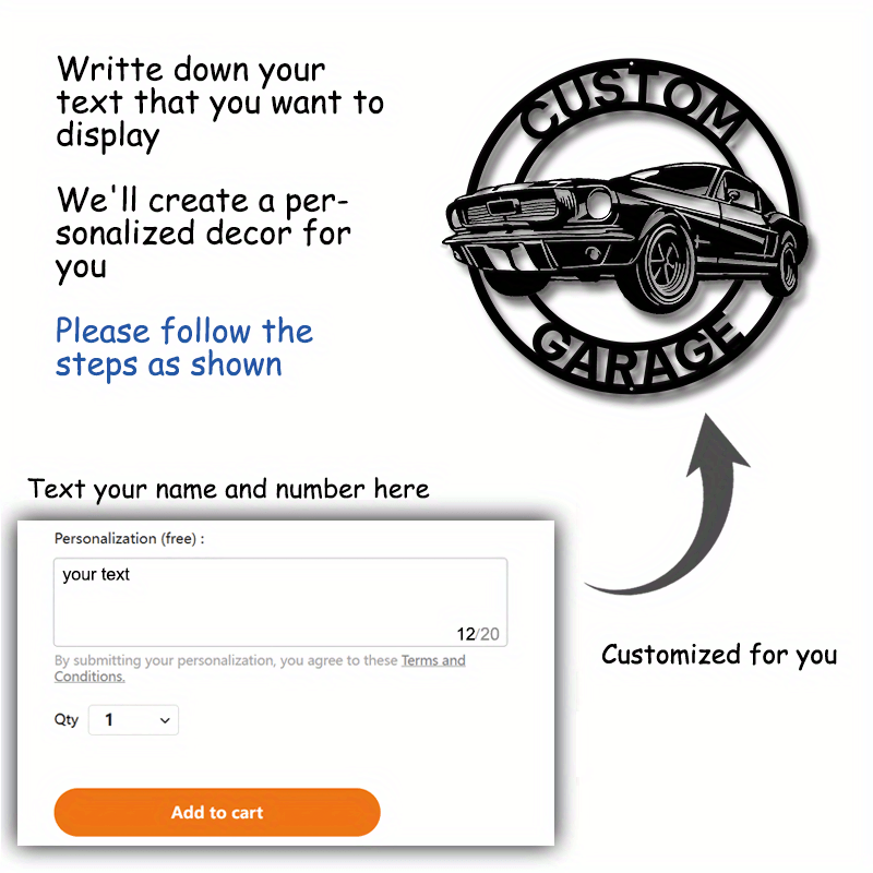 Shaxsiylashtirilgan Metall Garaj Belgisi Mushak Avtomobillari Ishqibozlari Uchun, Ism va Raqam Bilan Moslashtirilgan, Ideal Erkaklar G'ori Dekori Yoki Mexaniklar Uchun Sovg'a, Uy Yoki Usta Xonani Qora Temir Devorga O'rnatilgan Dizayn Bilan Boyitadi