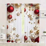 Set of 2 Christmas Holiday Curtains Digital Pine Leaves Ornaments Polyester Rod Pocket Drapes for Living Room Bedroom Kitchen Office