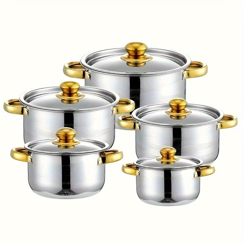 Stainless Steel Cookware Set 5-Piece Non-Stick Scratch-Resistant Kitchen Pots with Lids