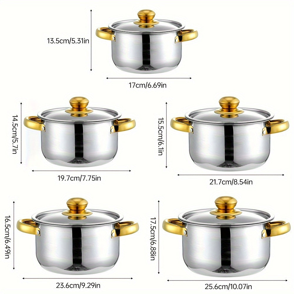 Stainless Steel Cookware Set 5-Piece Non-Stick Scratch-Resistant Kitchen Pots with Lids