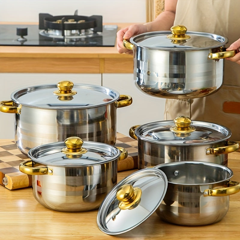 Stainless Steel Cookware Set 5-Piece Non-Stick Scratch-Resistant Kitchen Pots with Lids
