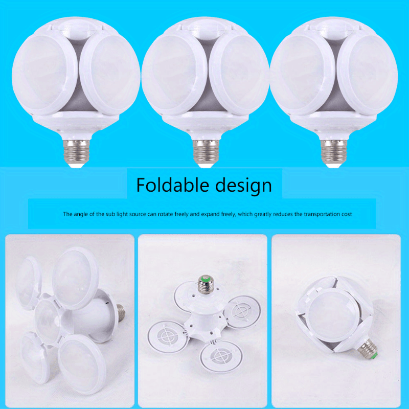 Luz de garaje LED con diseño de aspas de ventilador, ultra brillante, cobertura de 360°, cableado fijo, blanca