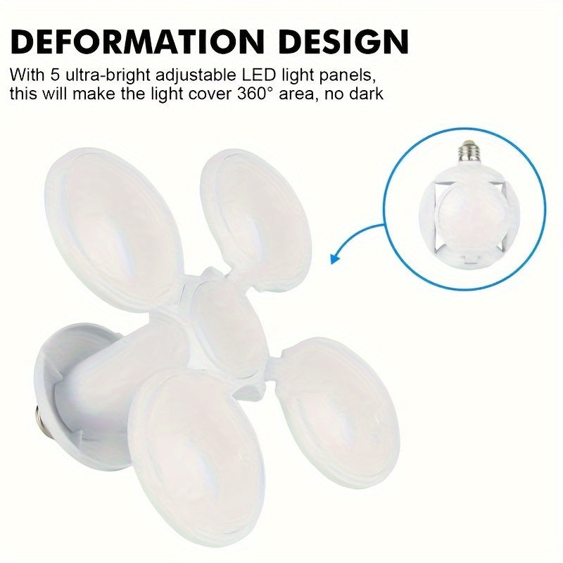 Luz de garaje LED con diseño de aspas de ventilador, ultra brillante, cobertura de 360°, cableado fijo, blanca