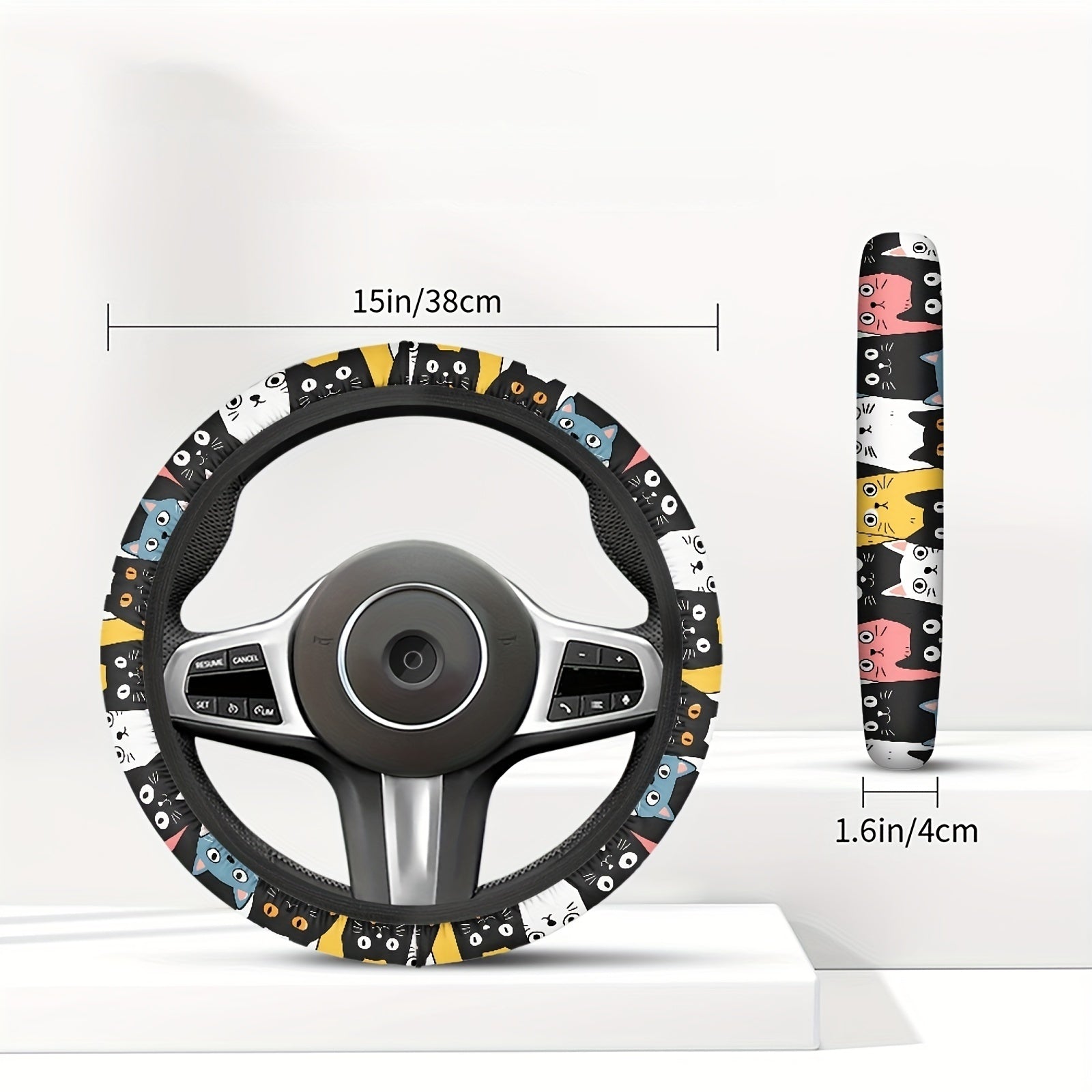 Cute Cartoon Cat Steering Wheel Cover Anti-Slip Polyester Car Accessory