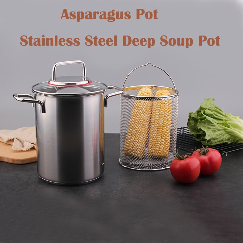 Stainless Steel Fryer Pot with Basket, Versatile Deep Soup Cooker for Frying and Boiling