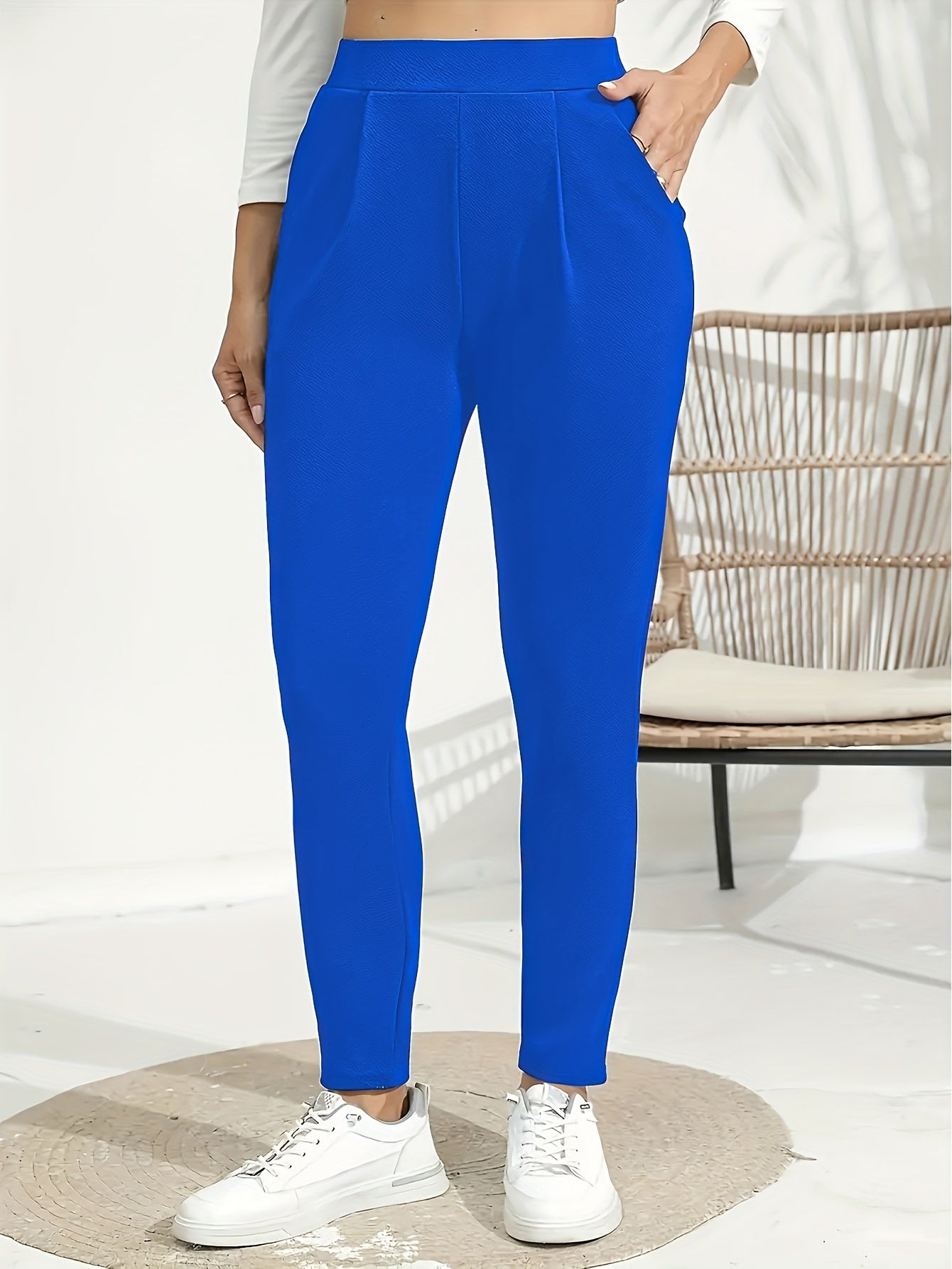 Women's Plus Size Stretch Straight Leg Pants Solid Color Casual Semi-Formal